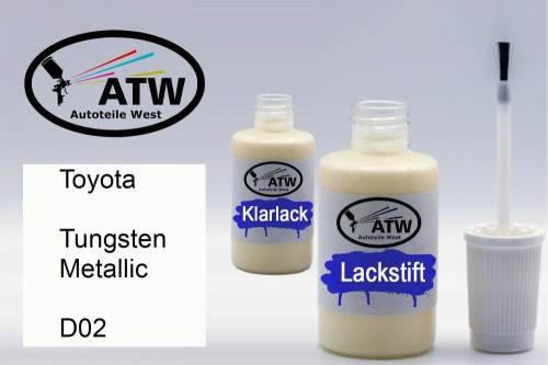 Toyota, Tungsten Metallic, D02: 20ml Lackstift + 20ml Klarlack - Set, von ATW Autoteile West.